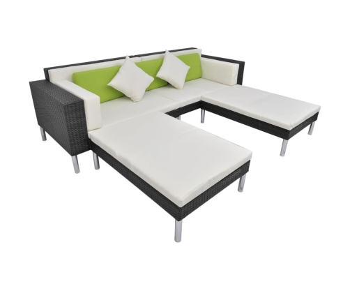 Set de muebles de jardín 4 pzas y cojines ratán sintético negro