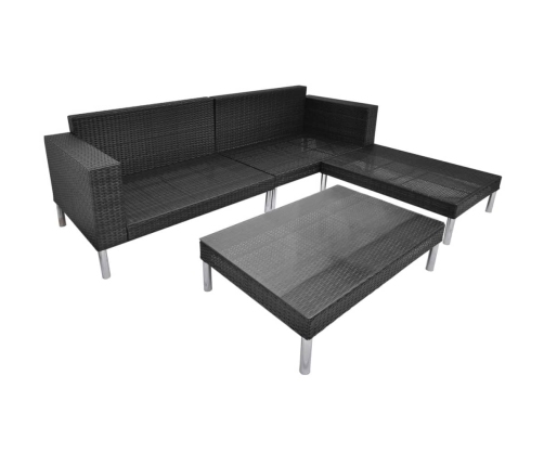 Set de muebles de jardín 4 pzas y cojines ratán sintético negro