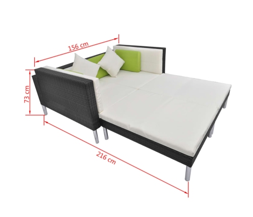 Set de muebles de jardín 4 pzas y cojines ratán sintético negro