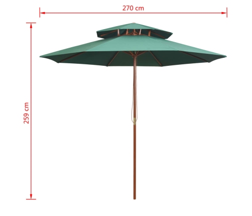 Sombrilla de dos pisos con palo de madera verde 270x270 cm