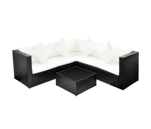 Set de muebles de jardín 4 pzas y cojines ratán sintético negro