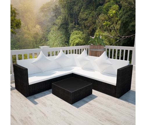 Set de muebles de jardín 4 pzas y cojines ratán sintético negro