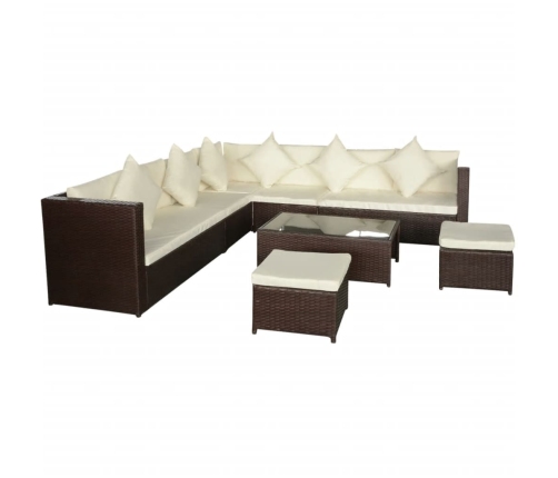 Set sofás de jardín 8 piezas y cojines ratán sintético marrón