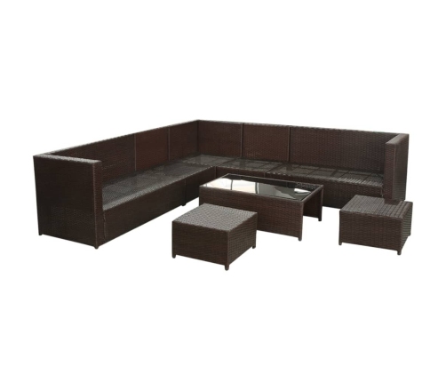 Set sofás de jardín 8 piezas y cojines ratán sintético marrón