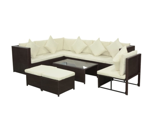 Set sofás de jardín 8 piezas y cojines ratán sintético marrón