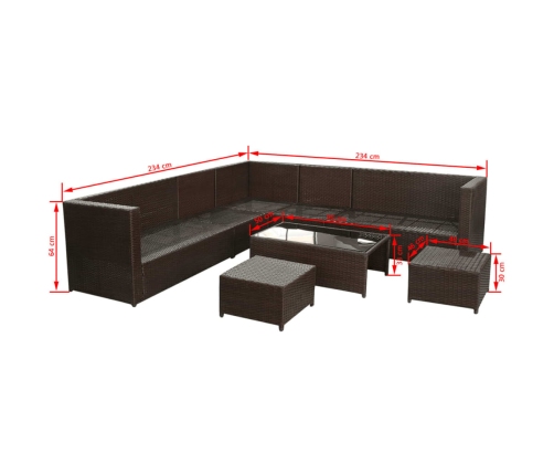 Set sofás de jardín 8 piezas y cojines ratán sintético marrón