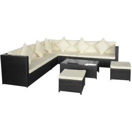 Set de sofás de jardín 8 piezas y cojines ratán sintético negro