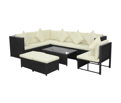 Set de sofás de jardín 8 piezas y cojines ratán sintético negro