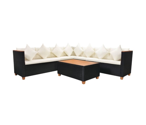 Set muebles de jardín 5 piezas y cojines ratán sintético negro
