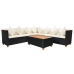 Set muebles de jardín 5 piezas y cojines ratán sintético negro