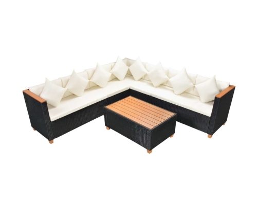 Set muebles de jardín 5 piezas y cojines ratán sintético negro