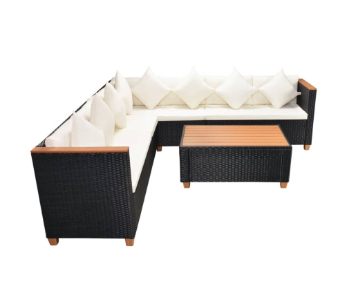 Set muebles de jardín 5 piezas y cojines ratán sintético negro
