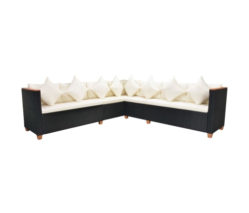 Set muebles de jardín 5 piezas y cojines ratán sintético negro