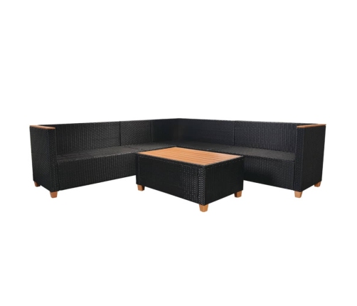 Set muebles de jardín 5 piezas y cojines ratán sintético negro