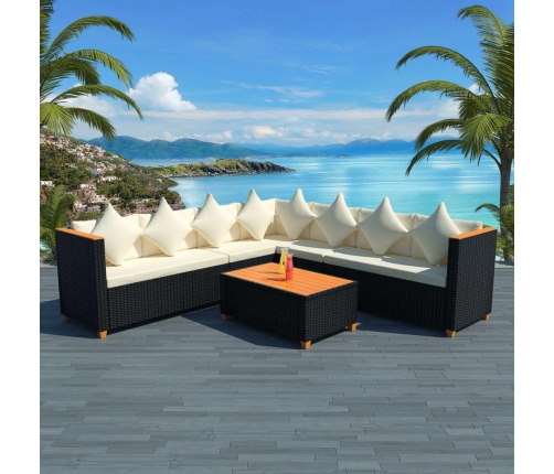 Set muebles de jardín 5 piezas y cojines ratán sintético negro