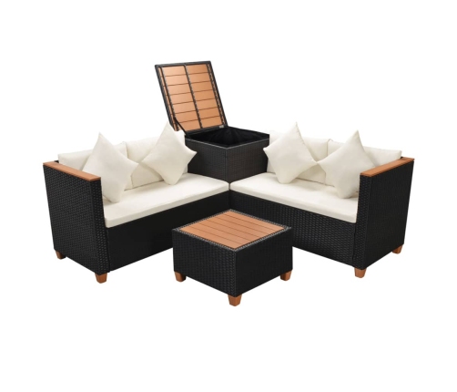 Set de muebles de jardín 4 pzas y cojines ratán sintético negro