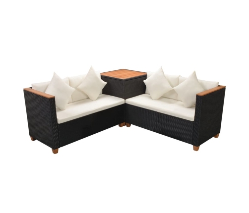 Set de muebles de jardín 4 pzas y cojines ratán sintético negro