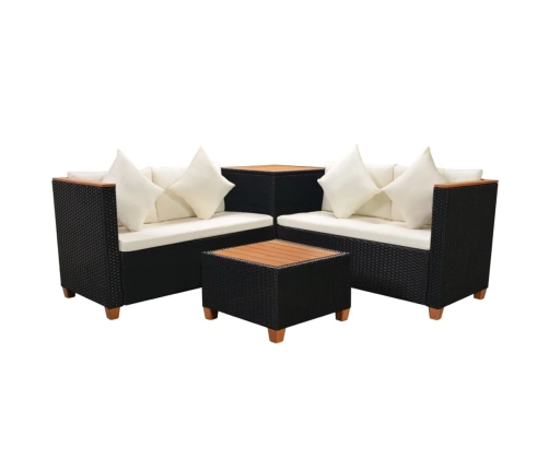 Set de muebles de jardín 4 pzas y cojines ratán sintético negro