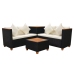 Set de muebles de jardín 4 pzas y cojines ratán sintético negro