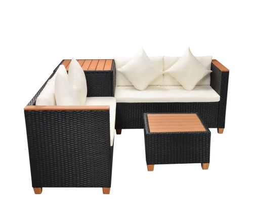 Set de muebles de jardín 4 pzas y cojines ratán sintético negro