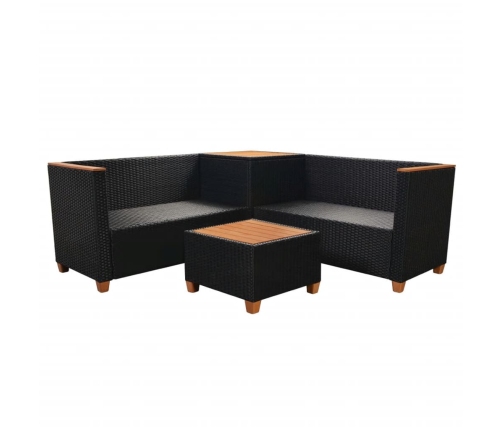Set de muebles de jardín 4 pzas y cojines ratán sintético negro