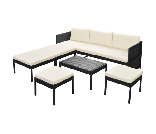 Set muebles de jardín 6 piezas y cojines ratán sintético negro