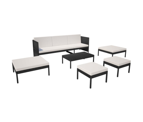 Set muebles de jardín 6 piezas y cojines ratán sintético negro