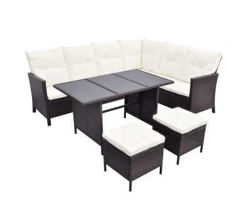 Set muebles de jardín 4 piezas y cojines ratán sintético marrón