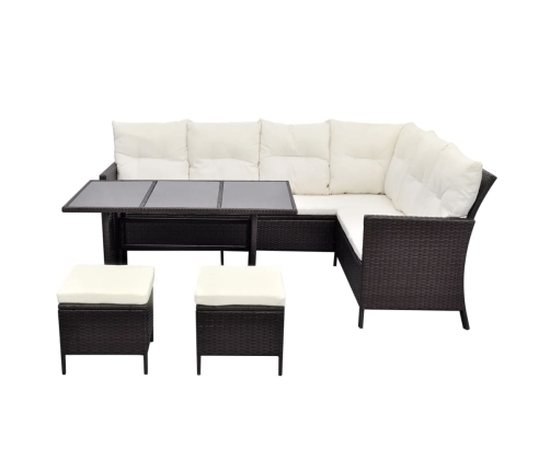 Set muebles de jardín 4 piezas y cojines ratán sintético marrón