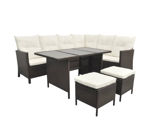 Set muebles de jardín 4 piezas y cojines ratán sintético marrón