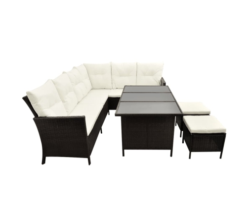 Set muebles de jardín 4 piezas y cojines ratán sintético marrón