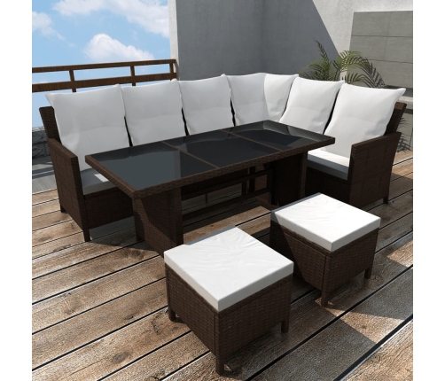 Set muebles de jardín 4 piezas y cojines ratán sintético marrón