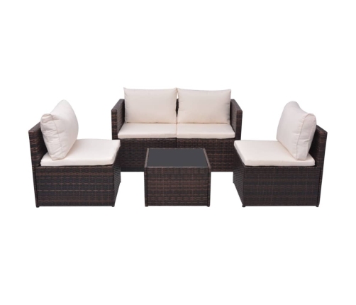 Set muebles de jardín 5 piezas y cojines ratán sintético marrón