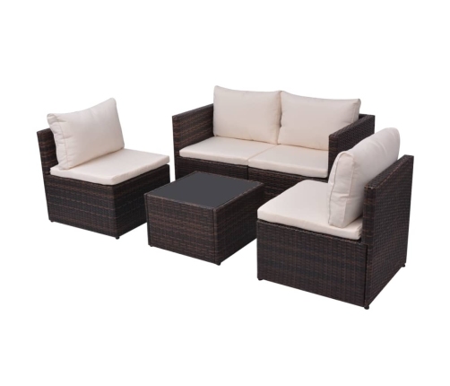 Set muebles de jardín 5 piezas y cojines ratán sintético marrón