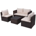 Set muebles de jardín 5 piezas y cojines ratán sintético marrón