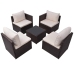 Set muebles de jardín 5 piezas y cojines ratán sintético marrón