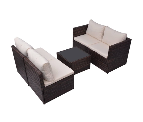 Set muebles de jardín 5 piezas y cojines ratán sintético marrón