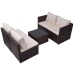 Set muebles de jardín 5 piezas y cojines ratán sintético marrón