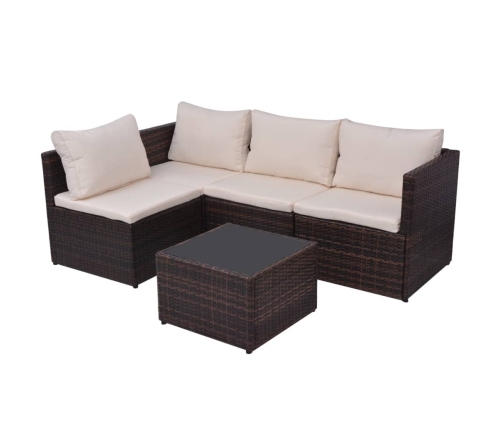 Set muebles de jardín 5 piezas y cojines ratán sintético marrón