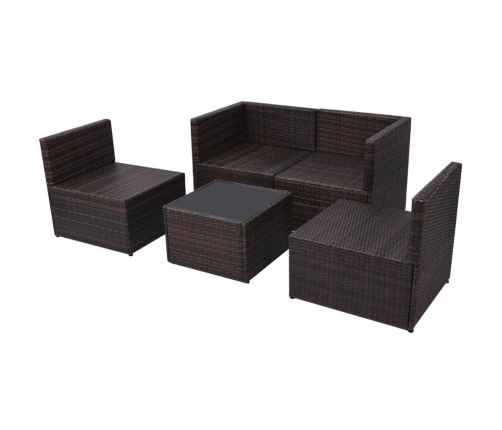 Set muebles de jardín 5 piezas y cojines ratán sintético marrón