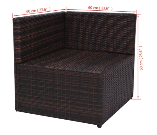 Set muebles de jardín 5 piezas y cojines ratán sintético marrón
