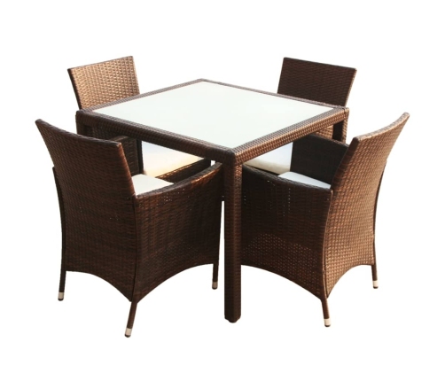 Set comedor de jardín 5 piezas y cojines ratán sintético marrón