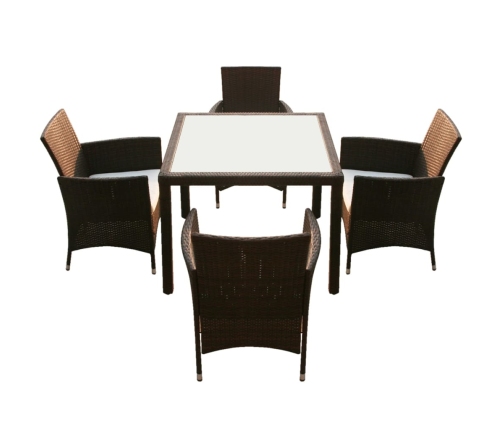 Set comedor de jardín 5 piezas y cojines ratán sintético marrón