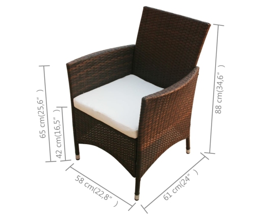 Set comedor de jardín 5 piezas y cojines ratán sintético marrón