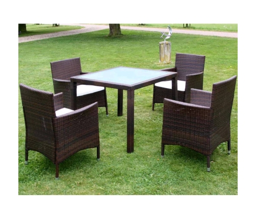 Set comedor de jardín 5 piezas y cojines ratán sintético marrón