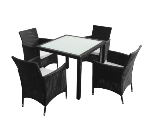 Set comedor de jardín 5 piezas y cojines ratán sintético negro