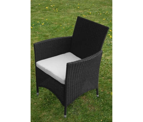 Set comedor de jardín 5 piezas y cojines ratán sintético negro