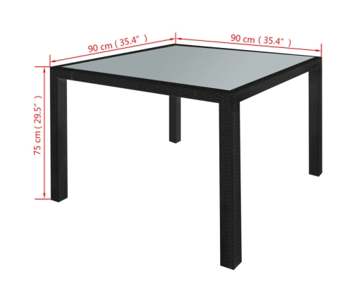 Set comedor de jardín 5 piezas y cojines ratán sintético negro