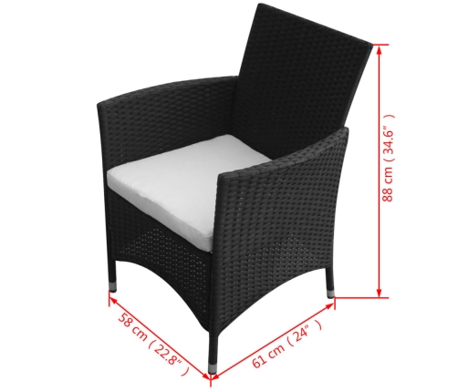Set comedor de jardín 5 piezas y cojines ratán sintético negro