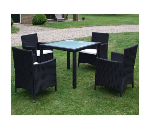 Set comedor de jardín 5 piezas y cojines ratán sintético negro